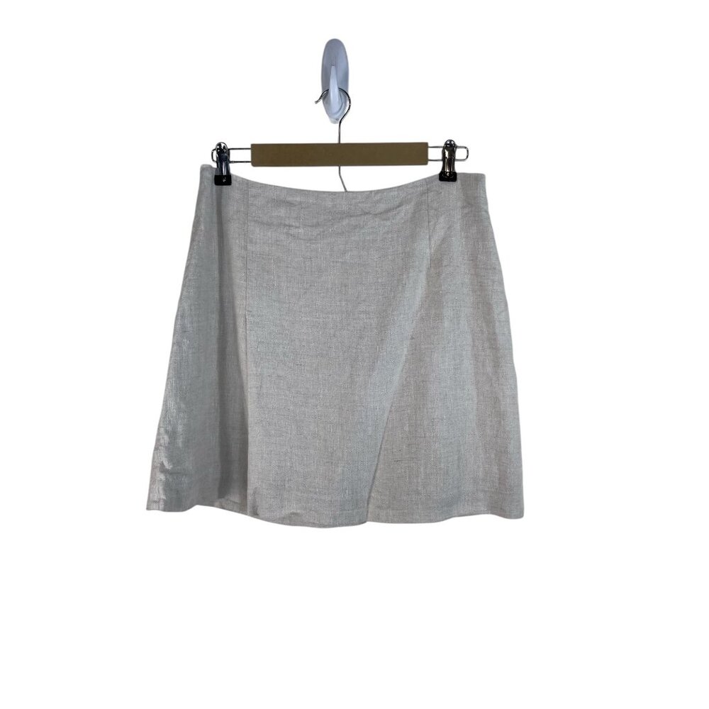 & Other Stories Linen Faux Wrap A Line Skirt Natural Clean Girl L
